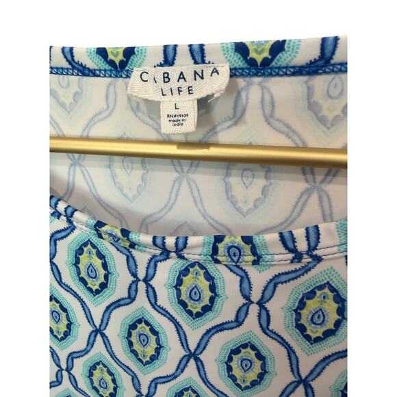 Cabana Life Long Sleeve Knee Length Dress White Turquoise Blue Pocket Sz L EUC - Picture 3 of 7